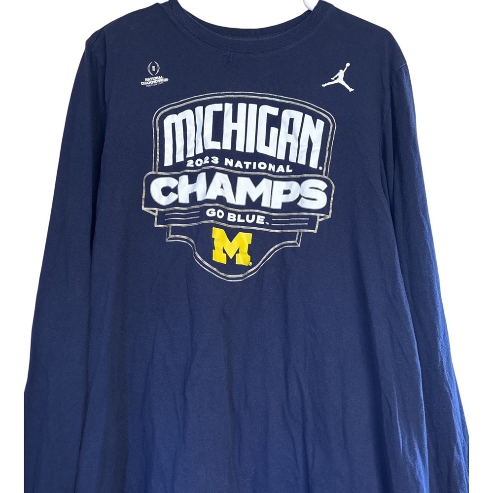 Nike Jordan Long Sleeve Shirt Men M Blue Michigan Wolverines National Champions